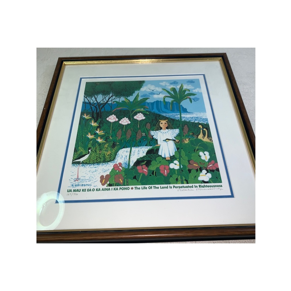 Rosalie Prussing Signed Numbered Print Hawaii Angel Folk Art Framed 163/750